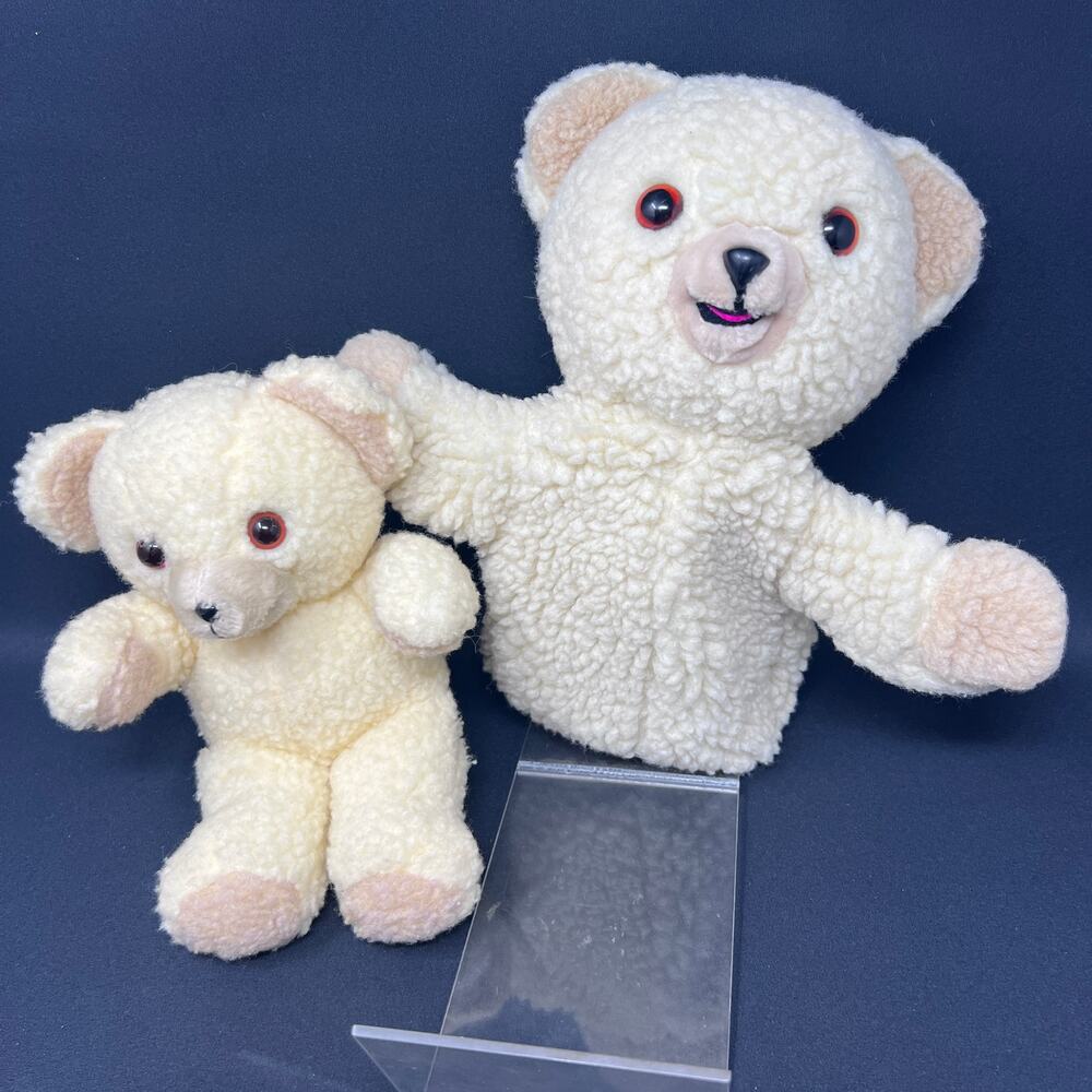 Russ‎ Snuggle Bear Plush Set Cream 12" Puppet 8" Seated Teddy VTG 1997 1986